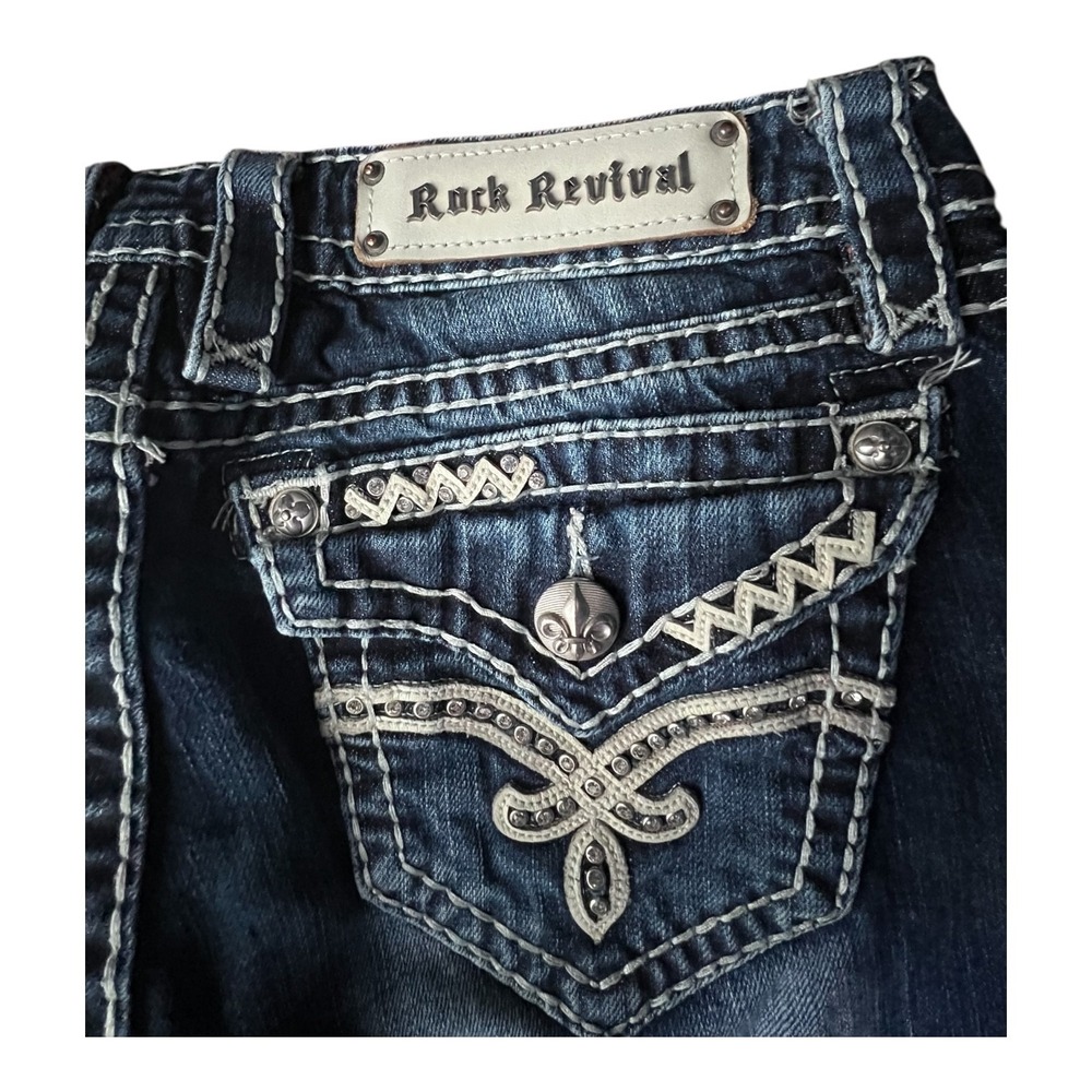 Rock Revival Bootcut Jeans Women's 29 Thick Stitch Bling Western Rodeo Denim - Picture 14 of 16